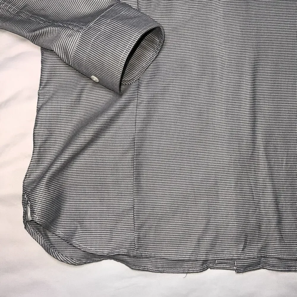 Banana Republic Shirt Mens Size L Black Micro Houndstooth True Slim Fit Button